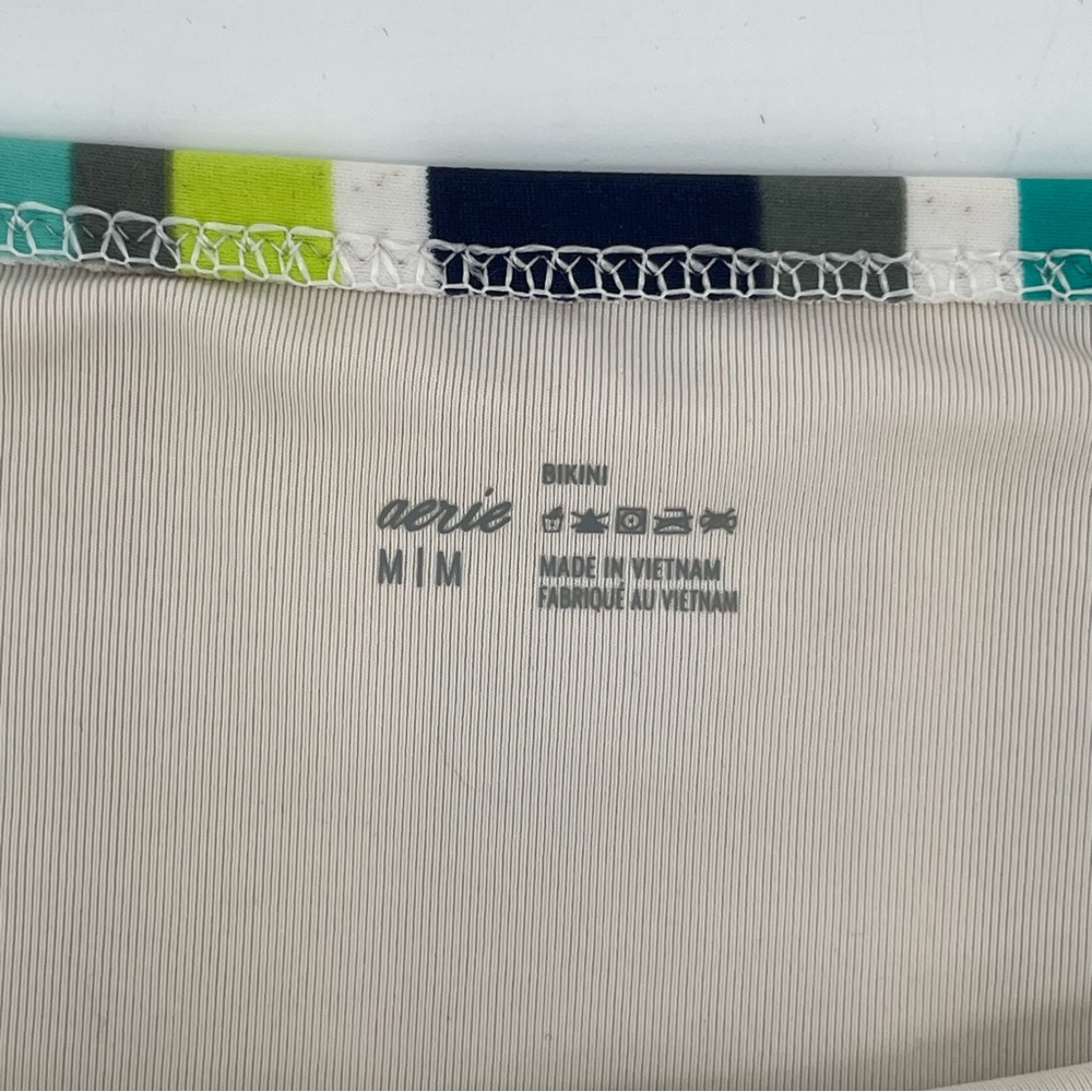 Aerie Swim Bikini Bottoms Teal Blue Green Stripes M - Picture 4 of 5
